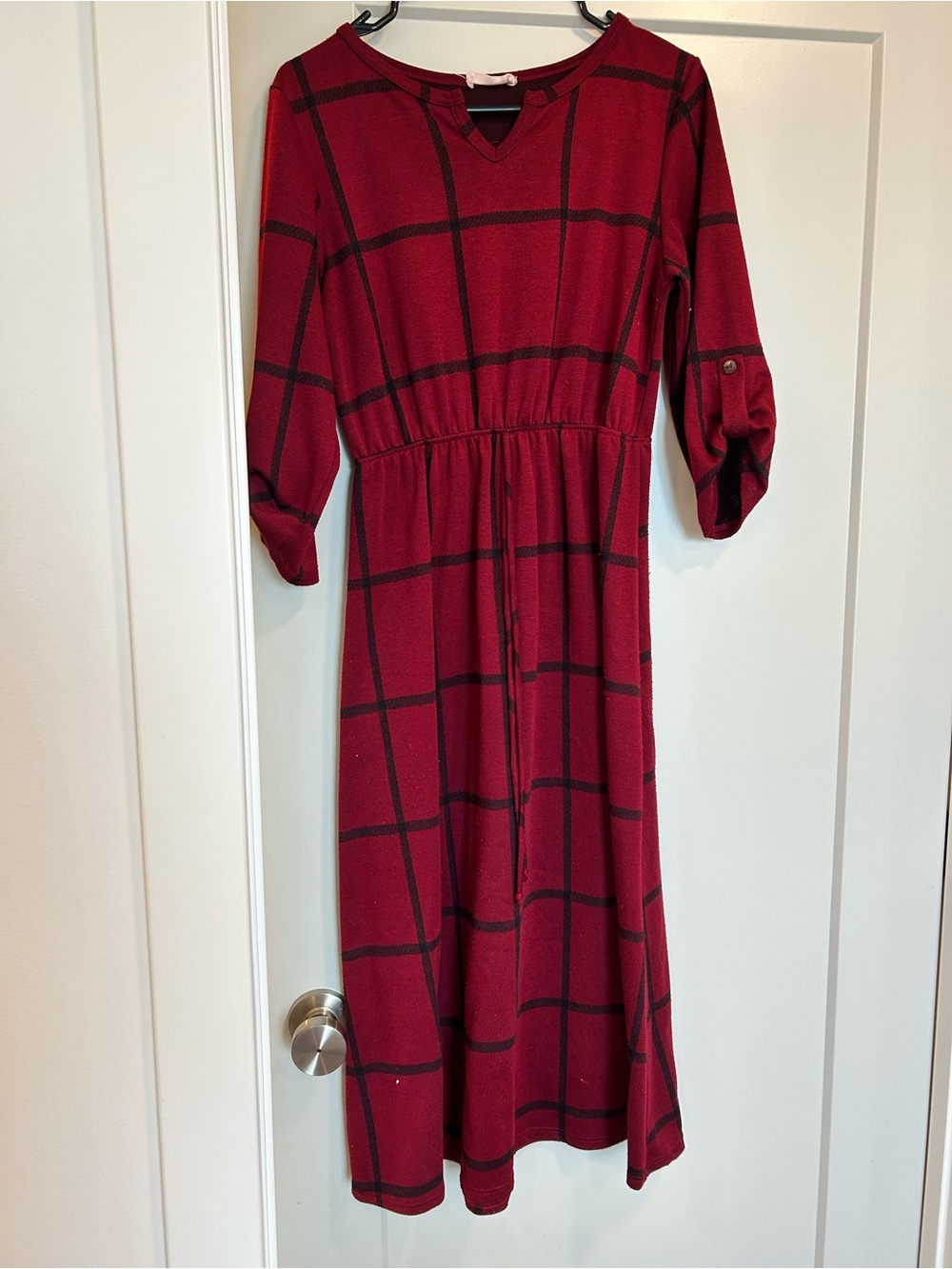 Flamingo Urban Red Windowpane Midi Dress